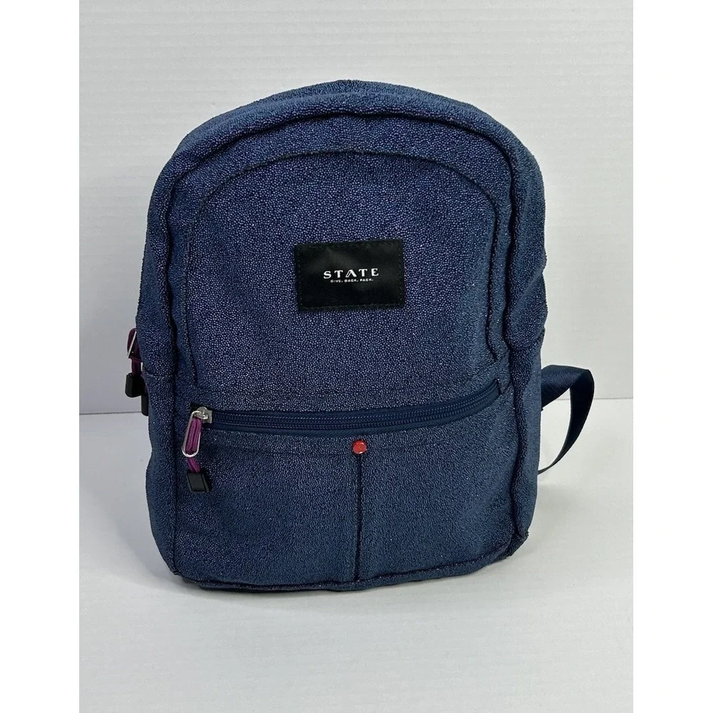 State Beaded Blue Sparkle Mini Kane Backpack Minor Flaws READ*
